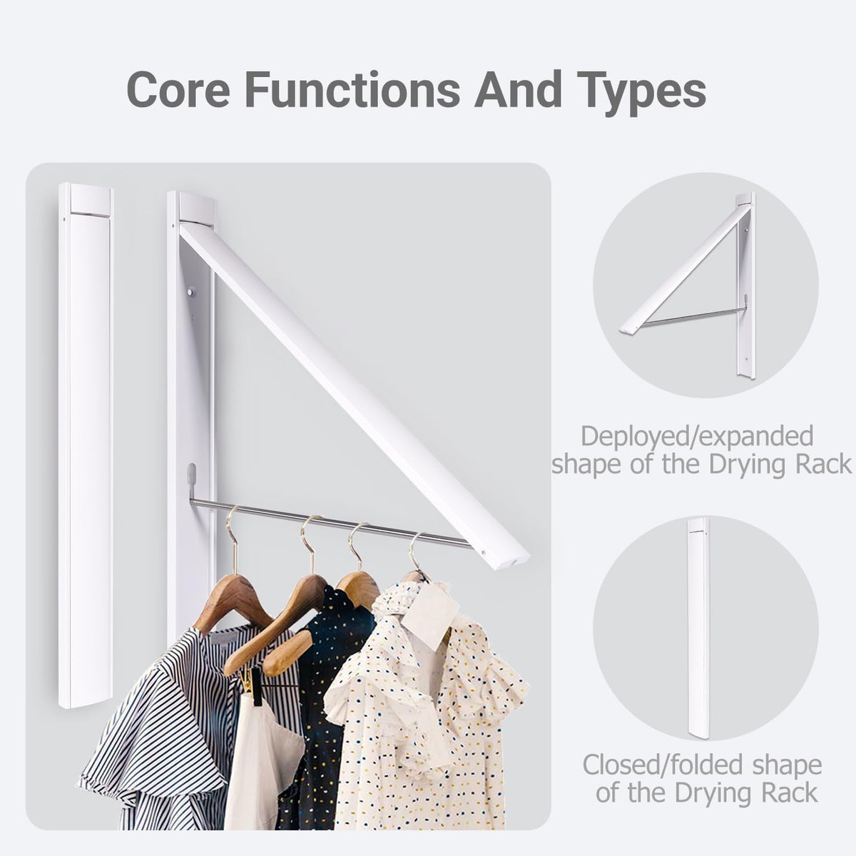 Wall Mounted Folding Clothes Drying Rack, Aluminum,Pearl White