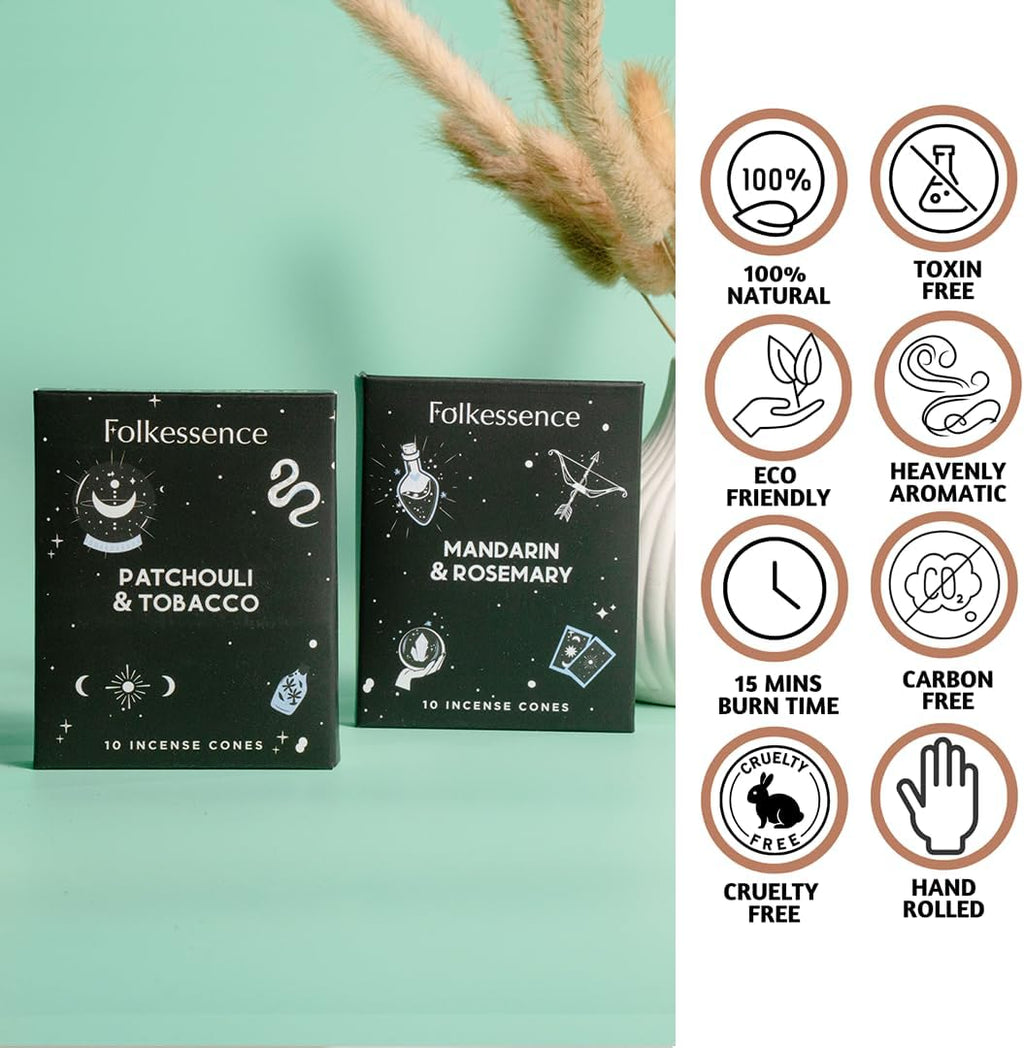 Folkulture Premium Incense Cones Patchouli & Tobacco- Set of 2 (20 Cones)