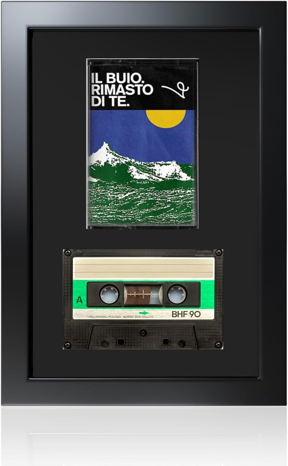 Cassette Tape Display Frame for Standard Case and Tape, Black Flocked EVA