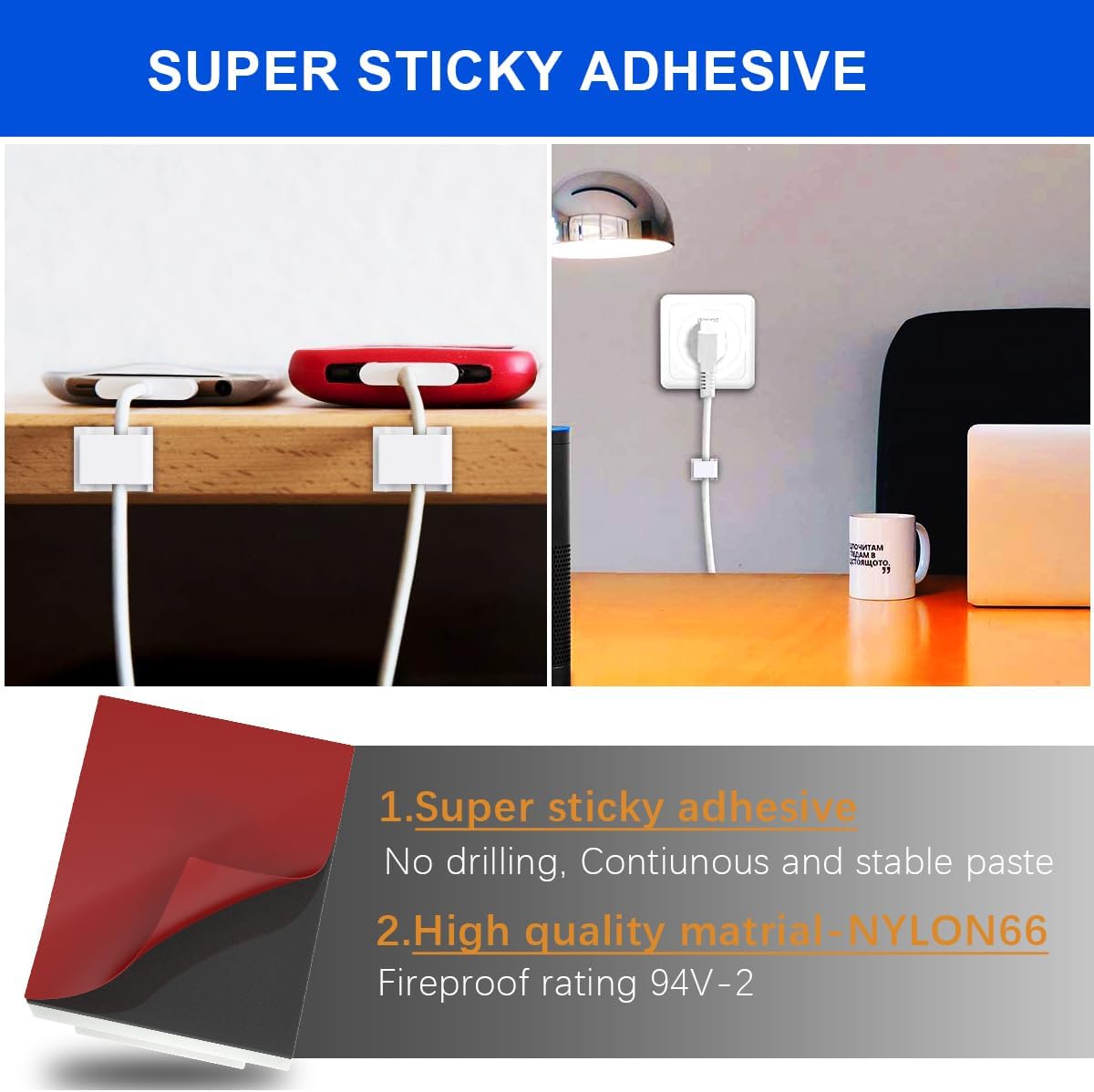 Self-Adhesive Mounting Bracket Clip,ProPOW Strip Light Cable Holder Clips,Wire Organizer Cord Hook Holders Accessories(White,100pcs)