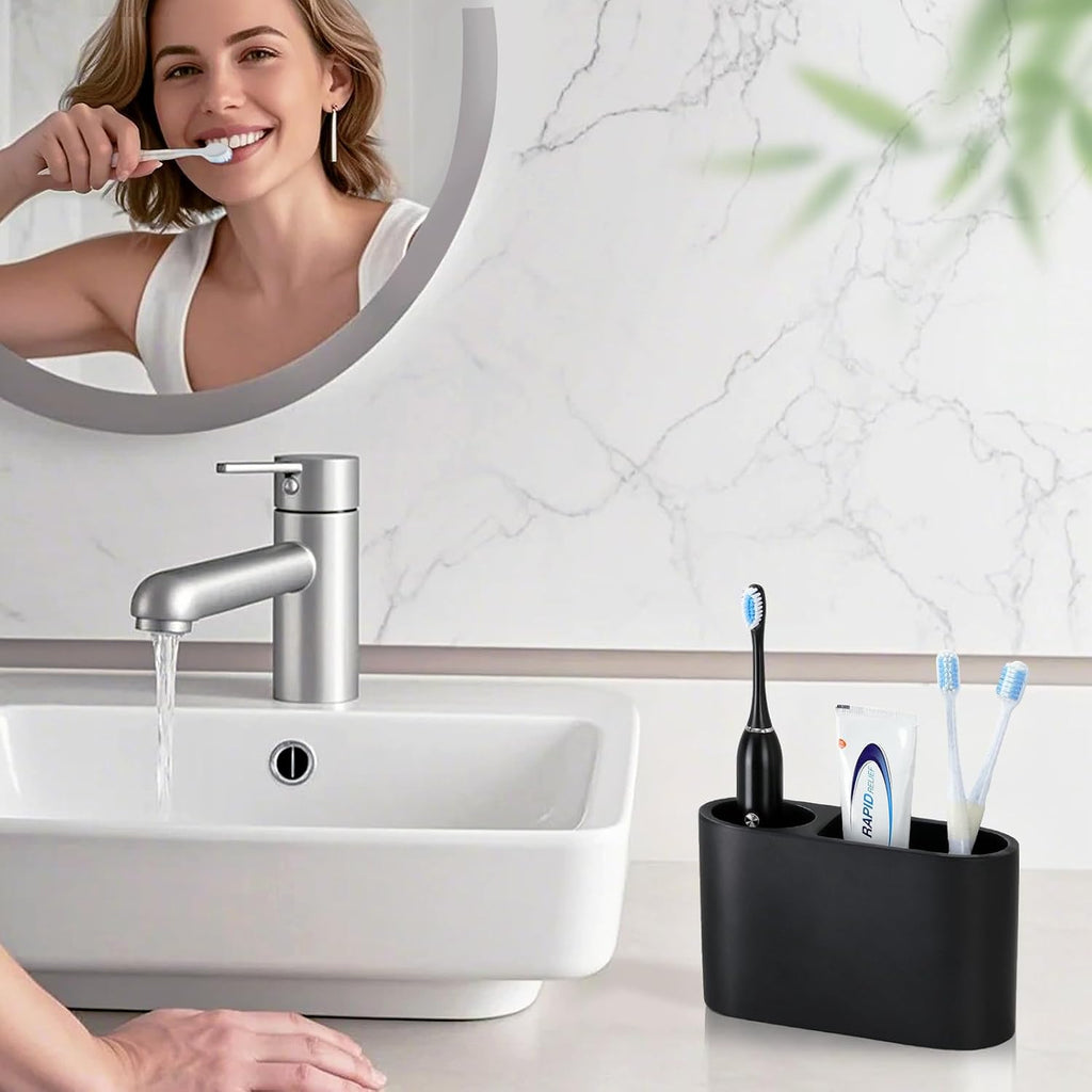 Luxspire 2 Slots Toothbrush and Toothpaste Holder, Resin, Matte Black