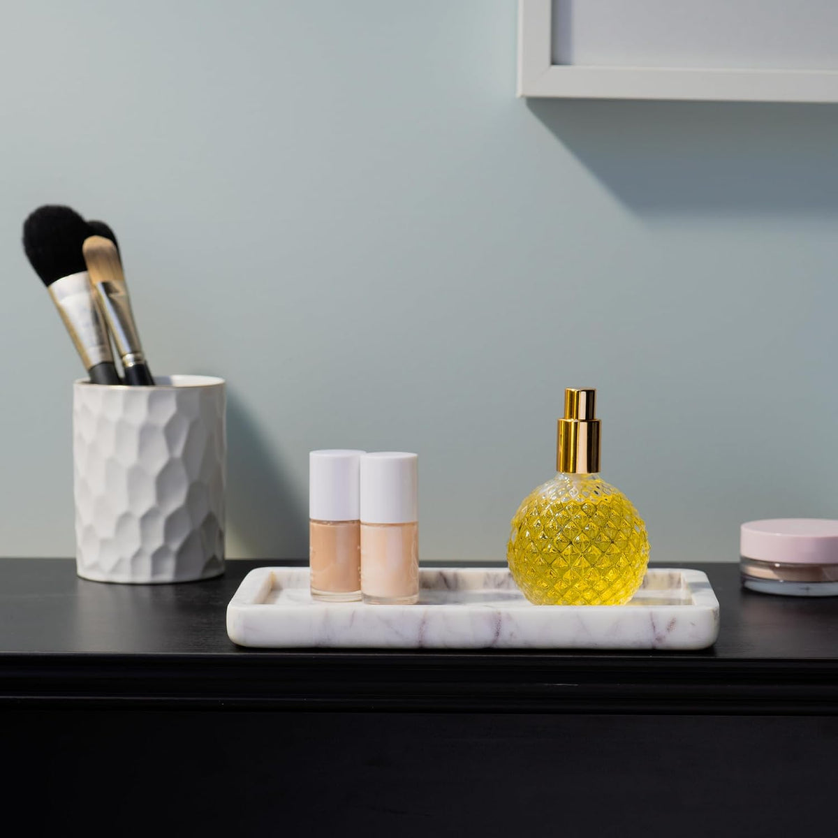 Cork & Mill Marble Tray for Bathroom Vanity, White, Small 8.75 x 5 Inch