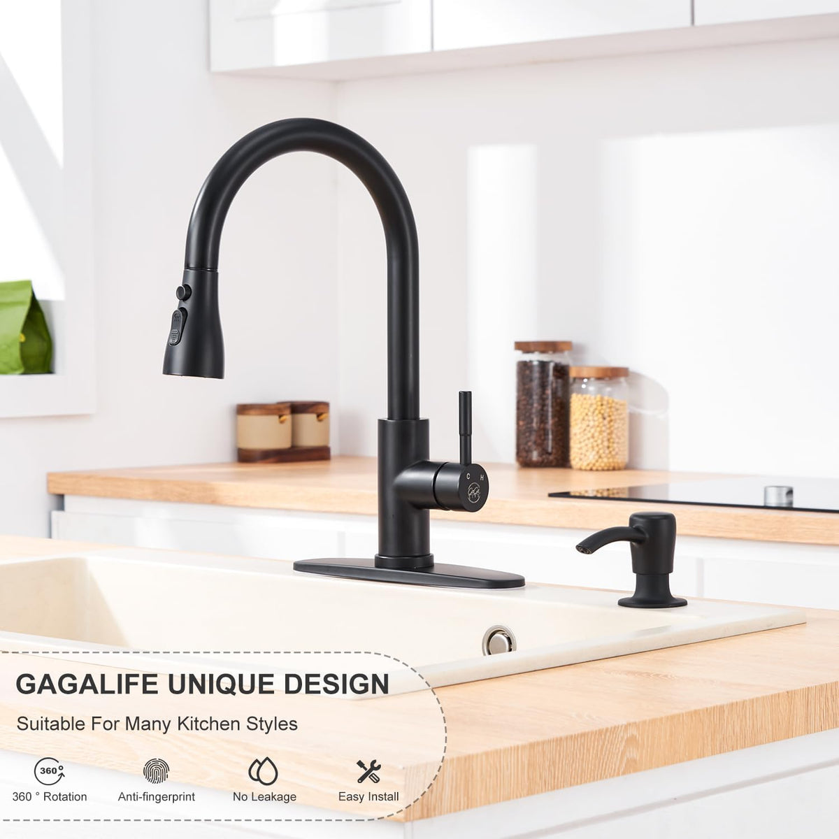 GAGALIFE Kitchen Sink Soap Dispenser with 17 OZ Large Bottle - G087B