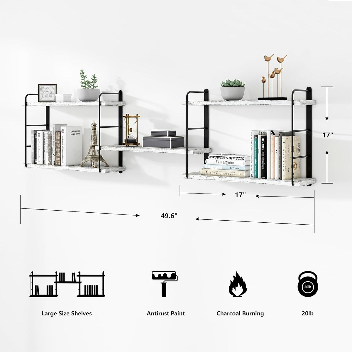 Shelves on Wall, Floating Bookshelves, Shelves for Room Wall (Washed White)