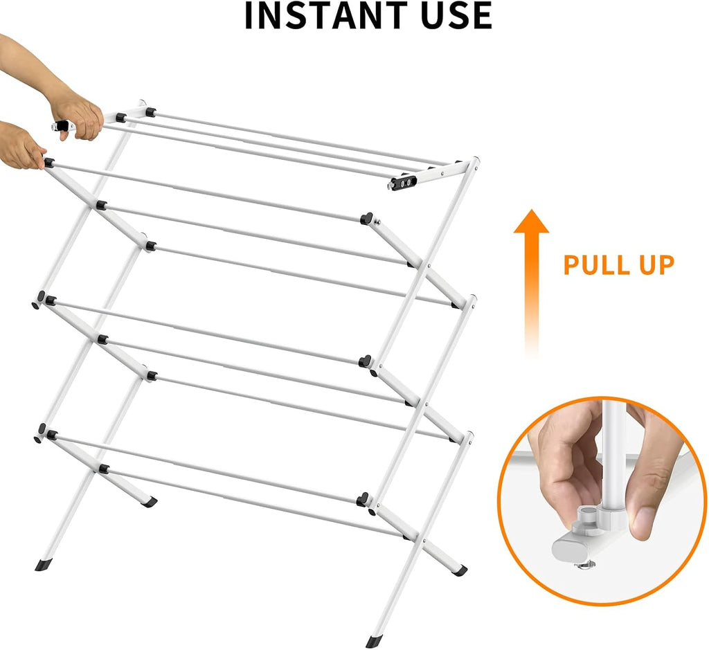 3 Tier Clothes Drying Rack, Foldable Drying Rack Clothing, 40" x 28.8" x 14.2",Indoor & Outdoor Laundry Drying Rack,Space-Saving, Collapsible & Portable, Pure White