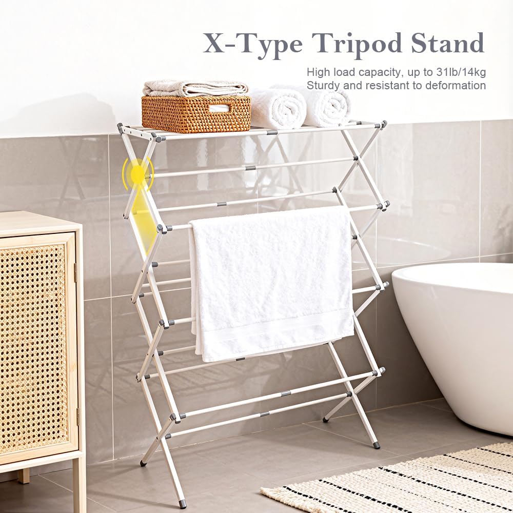 4-Tier Foldable Clothes Drying Rack 15" D x 29" W x 52" H - White