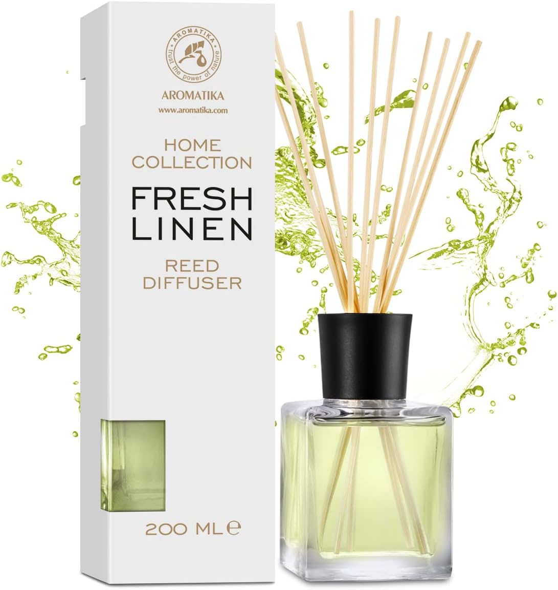 Reed Diffuser Fresh Linen 6.8 Fl Oz - Scented Reed Diffuser - Gift Set with Bamboo Sticks - Best for Aromatherapy - SPA - Home - Office - Fitness Club