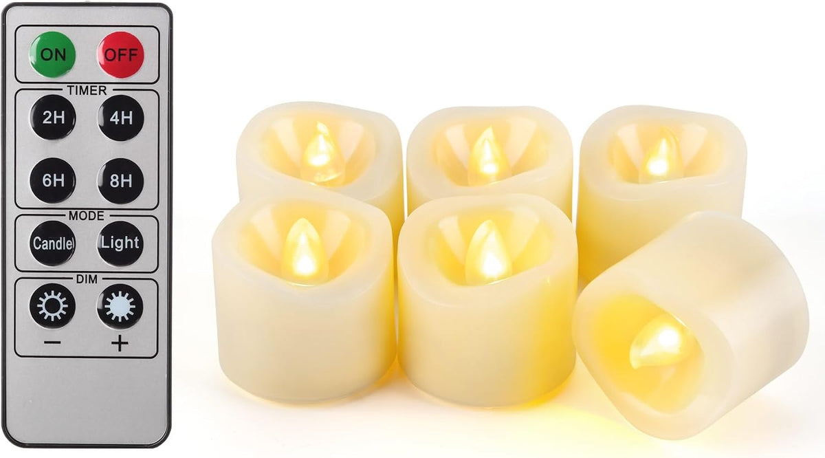 6 PCS 200 Hrs Remote Control Flameless Tea Lights, Battery Operated Led Flickering Votive Candles, Electric Outdoor Tealight Timer Candle for Thanksgiving Decorations (Batteries Included)
