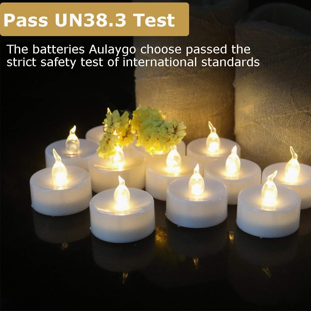 12 PCS Warm White Flickering Tea Light Candles with Timer
