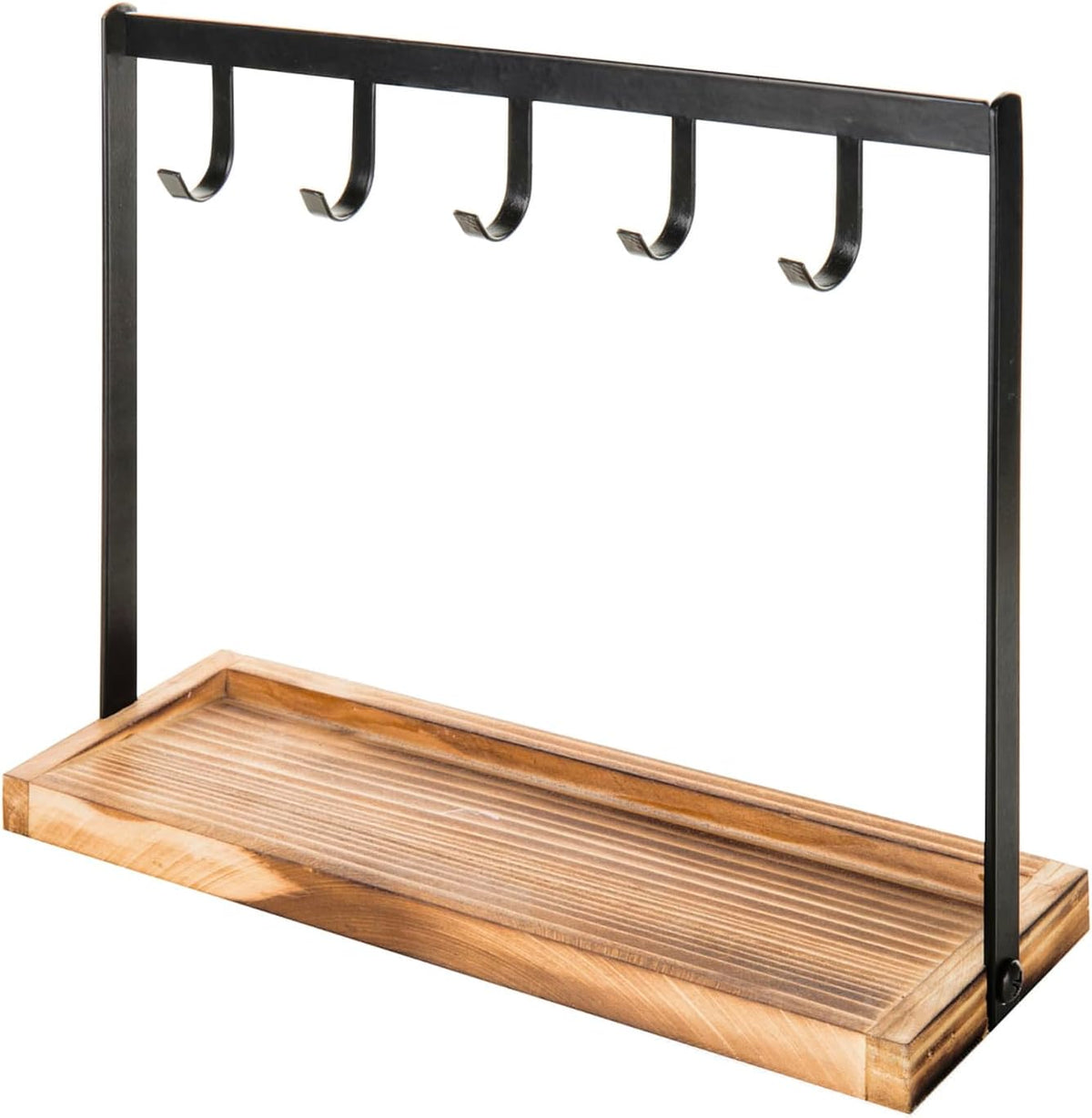 MyGift Black Metal Key Holder with 5 Hooks, Burnt Wood Jewelry Organizer