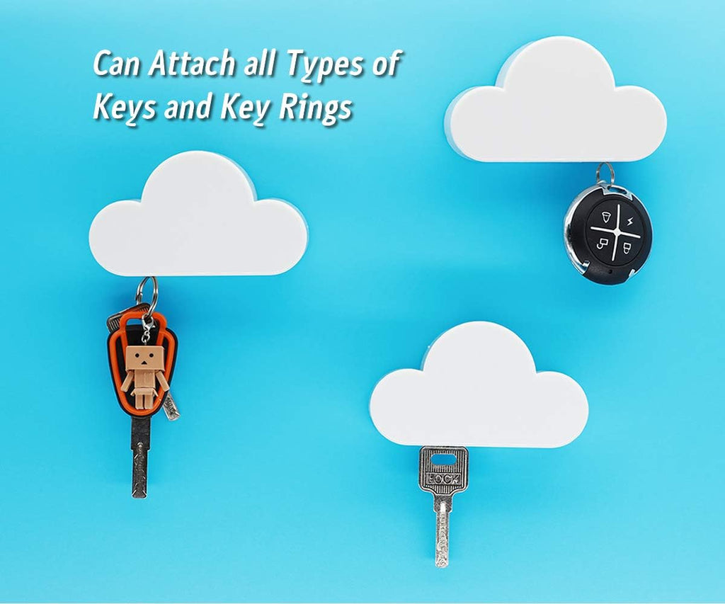 Meyerascal 2PCS White Cloud Magnetic Key Holder for Wall, Strong Magnetic to Securely Hang Multiple Keys and Keychain, Novelty Cute Home Decorations, Easy to Install and Convenient to Use.(2 White)