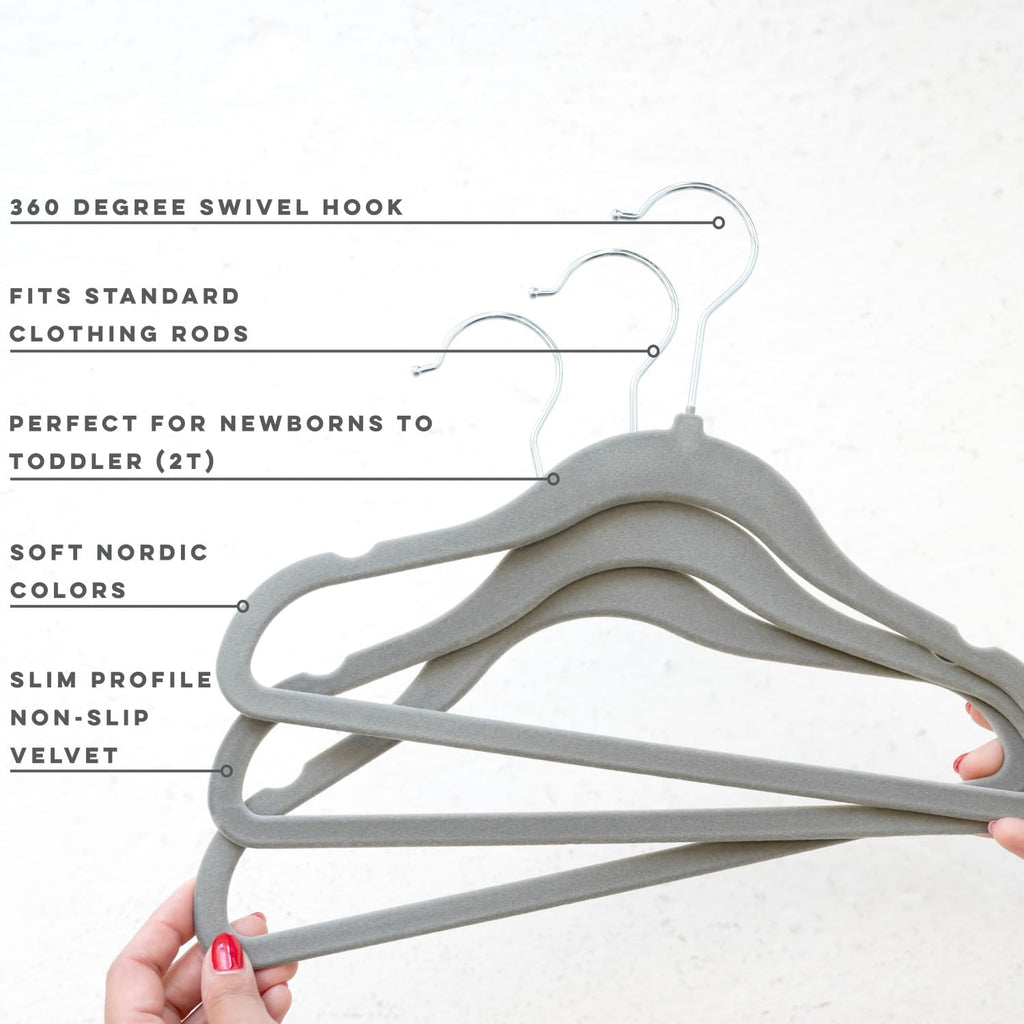 3 Sprouts Velvet Baby Hangers, Non Slip Slim, Dark Gray, 30 Pack