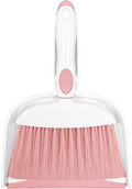 Mini Broom and Dustpan Set Small Broom with Dustpan Combo Set Portable Cleaning Tools for Home Office RV Learning Camping (White+Pink)