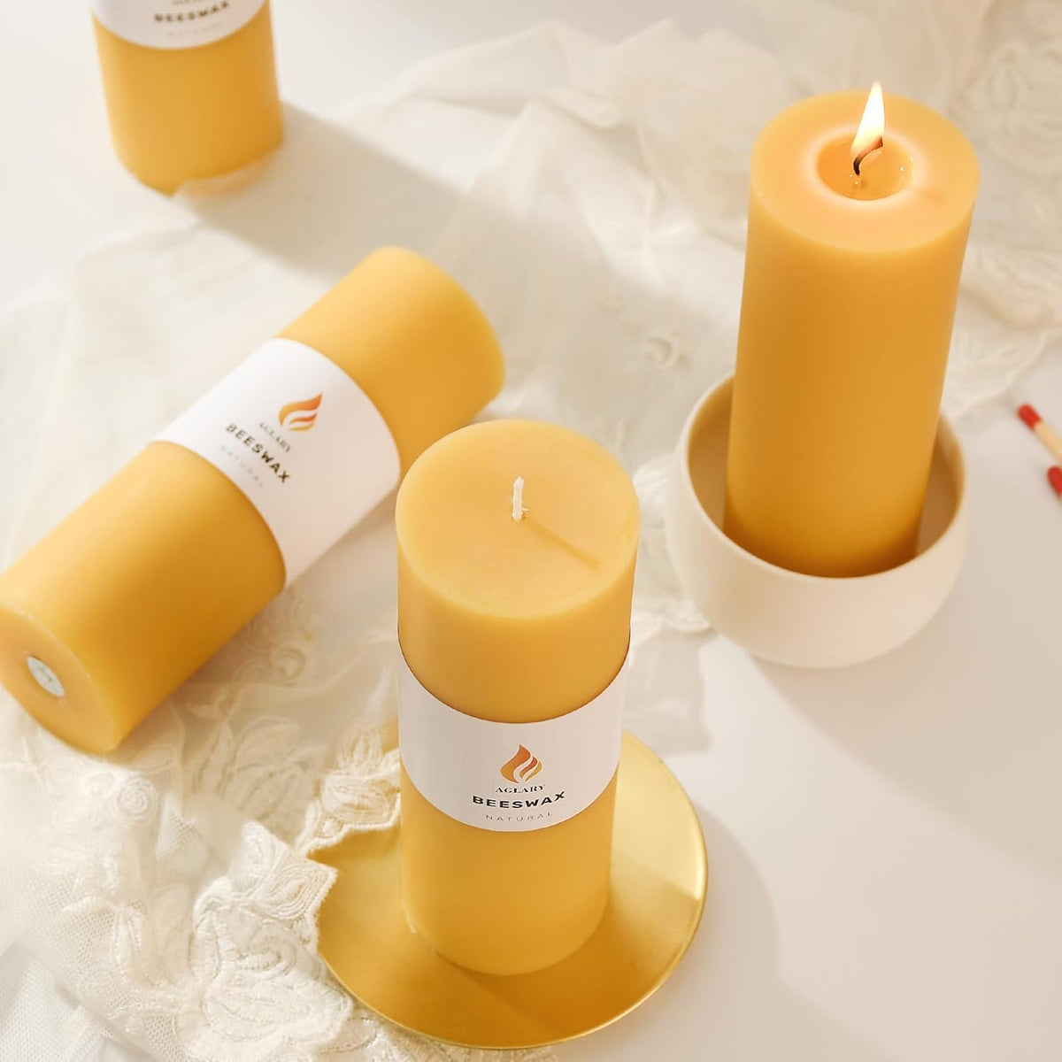 6-Pack 2x6 Pure Beeswax Pillar Candles, Approx. 56H, Wedding & Emergency