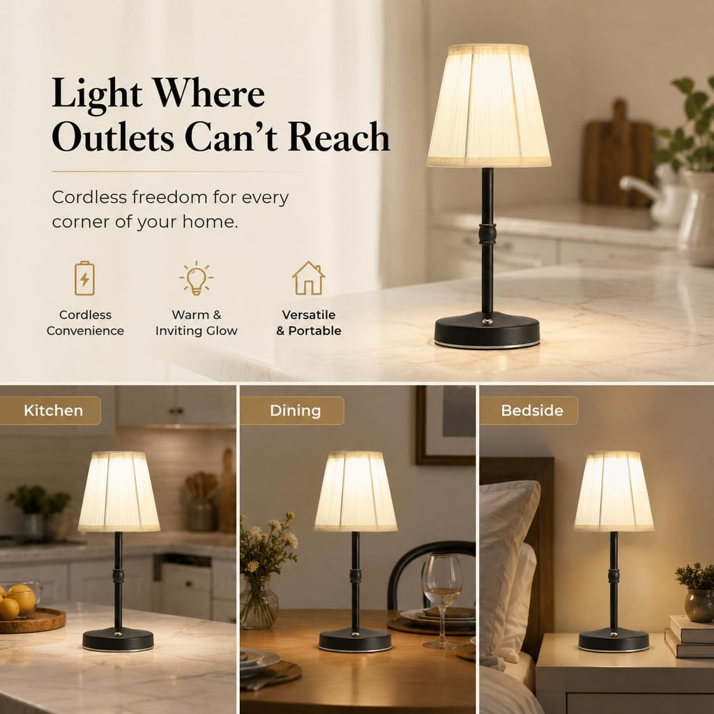 3000mah Battery Powered Lamp for Home,Small Cordless Lamps Rechargeable,3 Color Temperature 5W LED Touch Lamp Battery Operated Table Lights,Wireless Lamps for Tables,Kitchen,Living Room (Black,H11”)