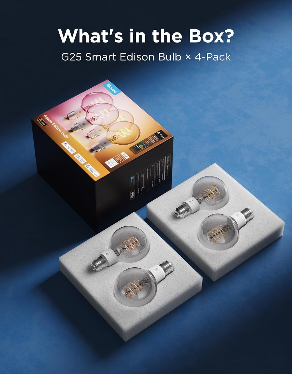 Govee Edison Bulbs, G25 Smart Vintage Light Bulbs, RGBWW, E26 Base 4 Pack