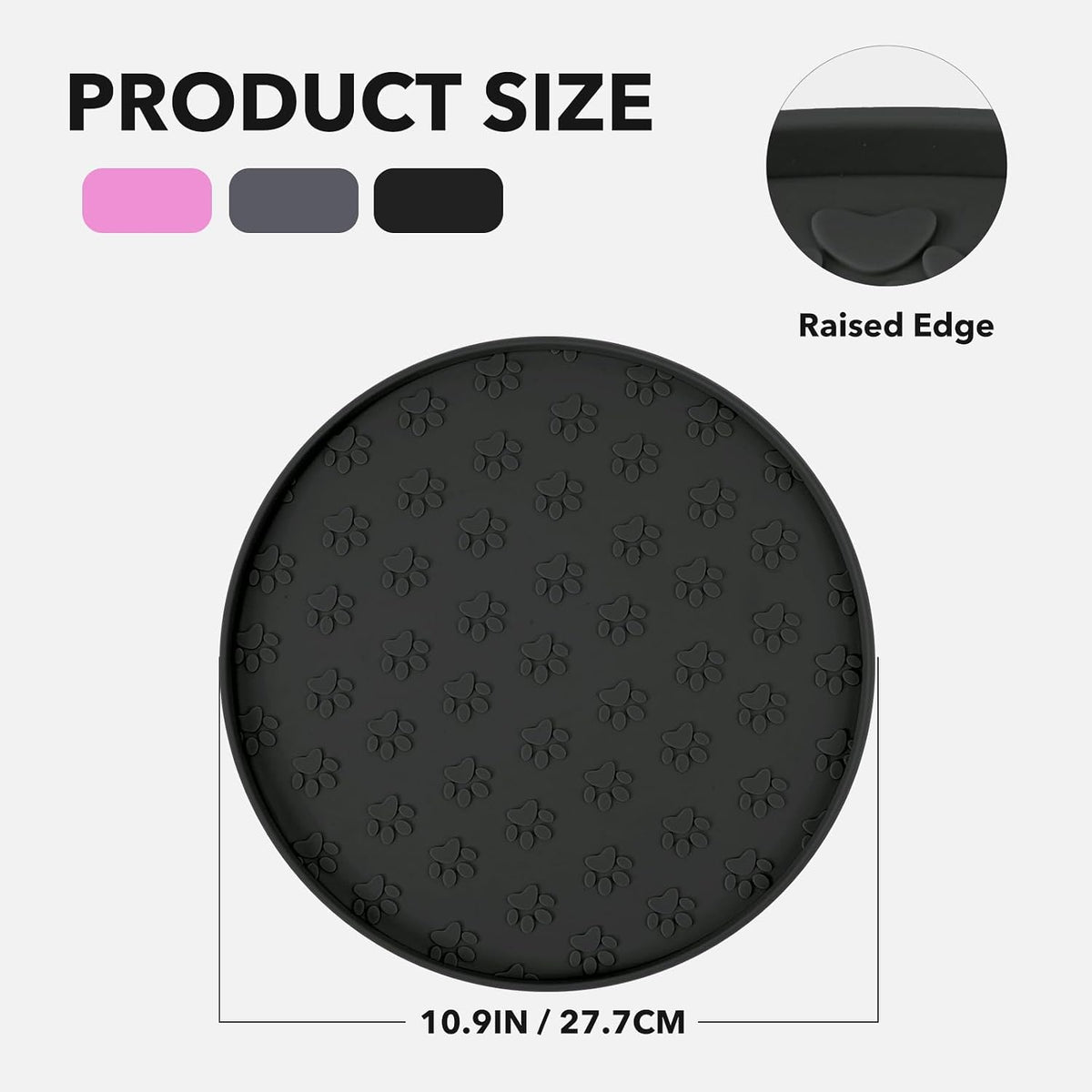 Silicone Pet Food Mat - Waterproof Dog & Cat Feeding Mat with High Lip to Prevent Spills & Protect Floors, Black