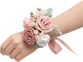Ling's moment 6pcs Wedding Corsage Wristlet, Dusty Rose Pink