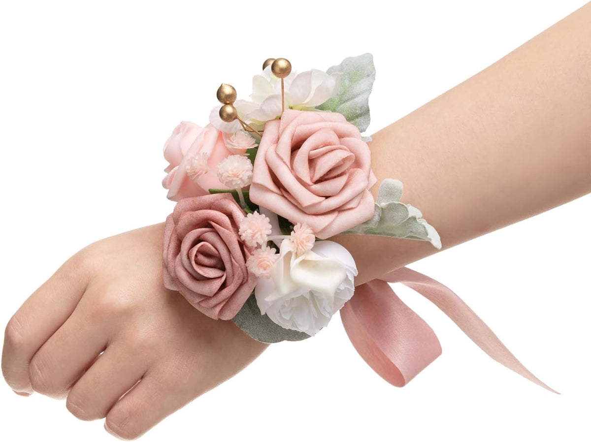 Ling's moment 6pcs Wedding Corsage Wristlet, Dusty Rose Pink