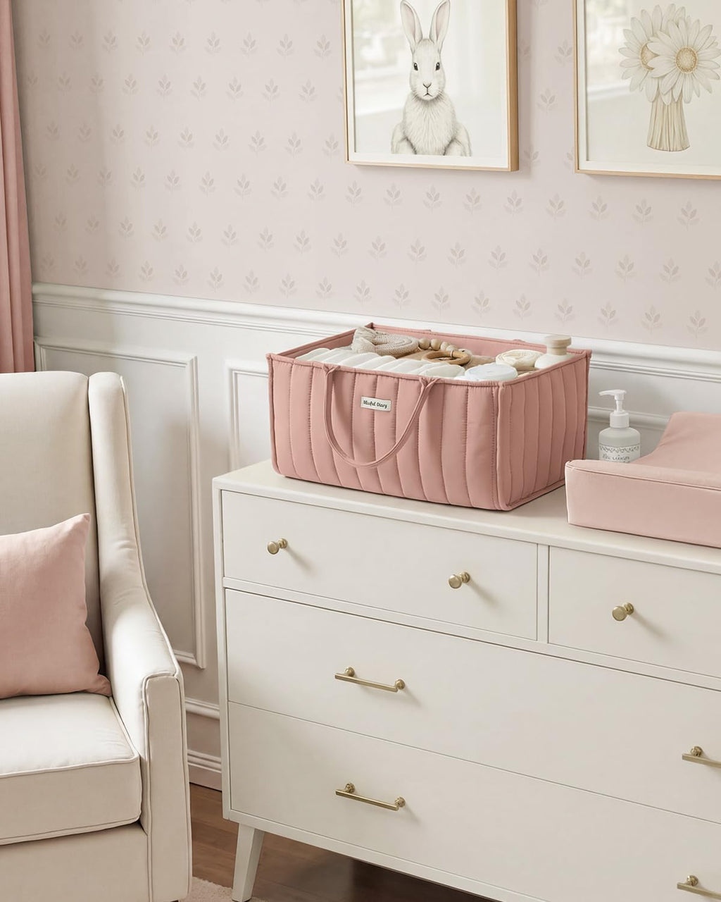 Blissful Diary Baby Diaper Caddy Organizer, Nursery Storage, Blush Pink