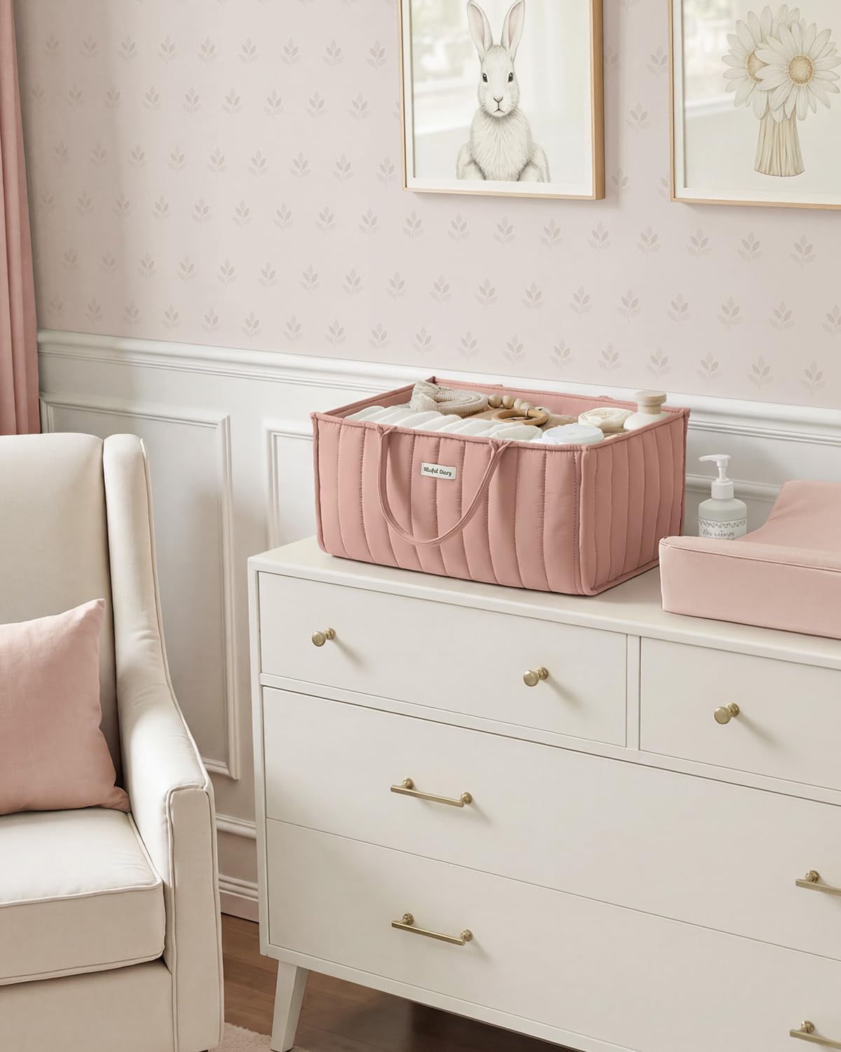 Blissful Diary Baby Diaper Caddy Organizer, Nursery Storage, Blush Pink