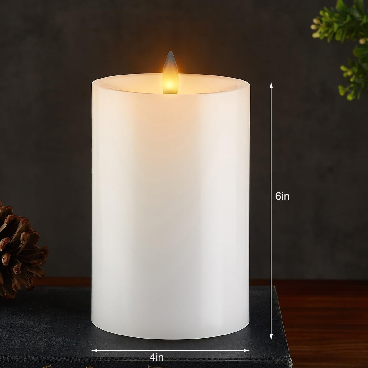 Flameless Pillar Candles Flickering with Remote Timer, Battery Operated LED Candles Up to 400 Hours, 3D Moving Flame Real Wax Candles, D4 x H6, Remote Included (White, 4inx6in)