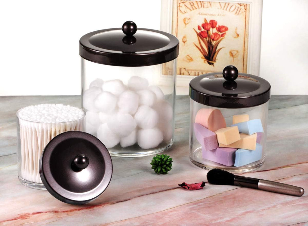 SheeChung 3-Pack Large Plastic Apothecary Jars with Bronze Metal Lids