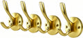 4 Pack Gold Coat Hooks Greenish Satin Brass Double Towel Hooks