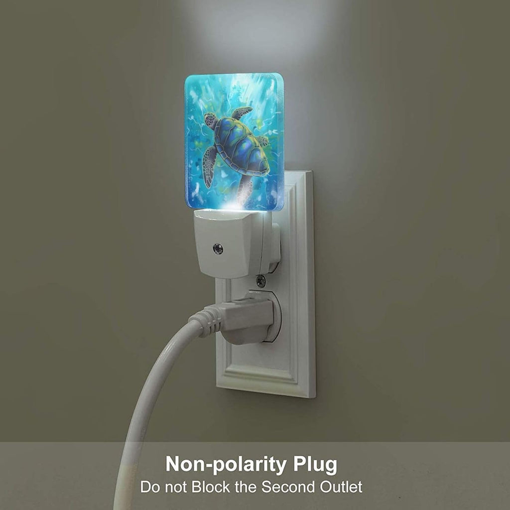 Blue Sea Turtle Ocean Set of 2 Led Night Lights, Night Light Auto Dusk-to-Dawn Sensor Night Lamp Home Decorative for Adult