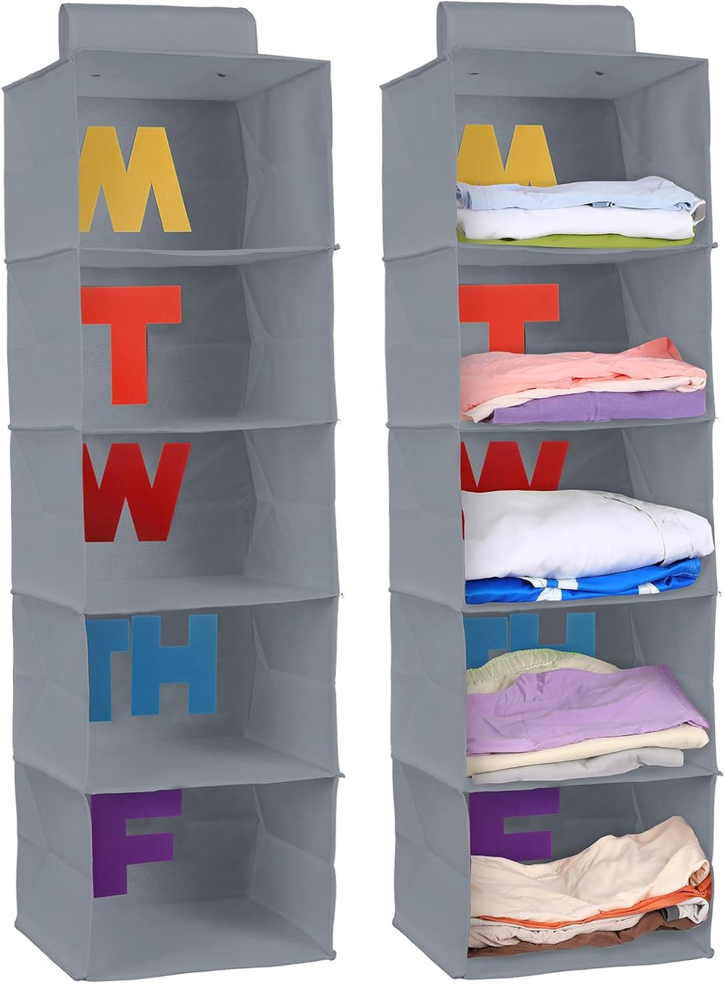 Hahafelt 2pcs 5 Shelf Weekly Clothes Organizer for Kids, Grey