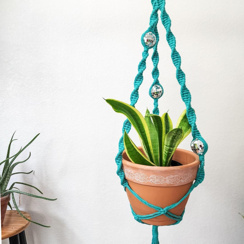 Set of 3 Macrame Plant Hanger | Disco ball decor Hanging planters for indoor plants Cool gifts for plant lovers Boho plant pots plant stand indoor Hanging planters for outdoor plants (Ocean Teal)