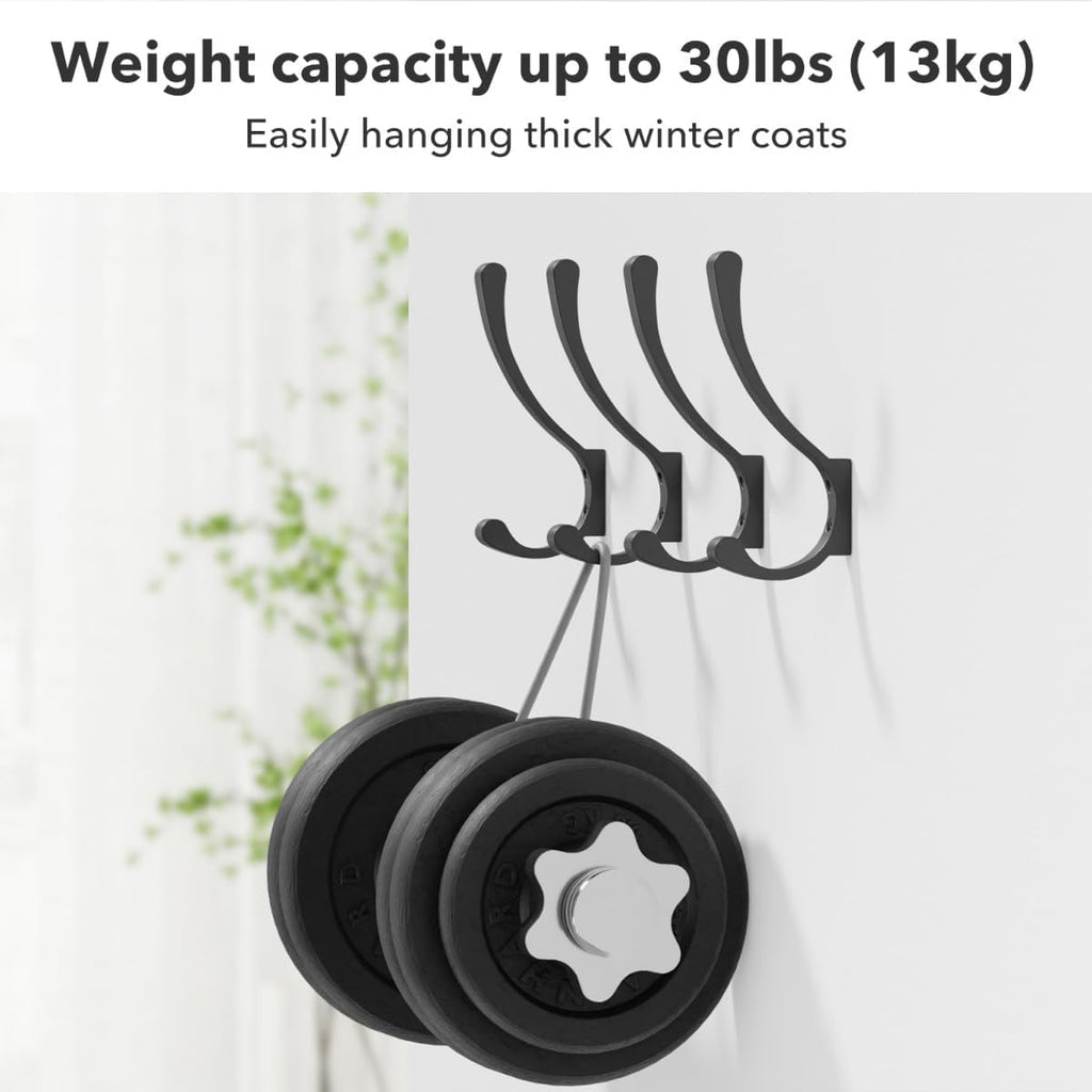 Coat Hooks Wall Mounted, Heavy Duty Hooks Hanging Towel, Black 4 Pack,Metal