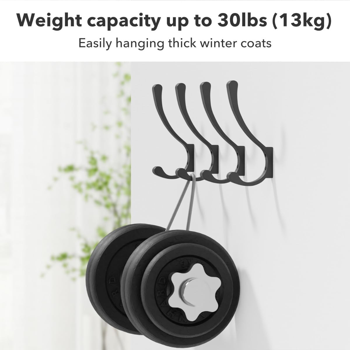Coat Hooks Wall Mounted, Heavy Duty Hooks Hanging Towel, Black 4 Pack,Metal