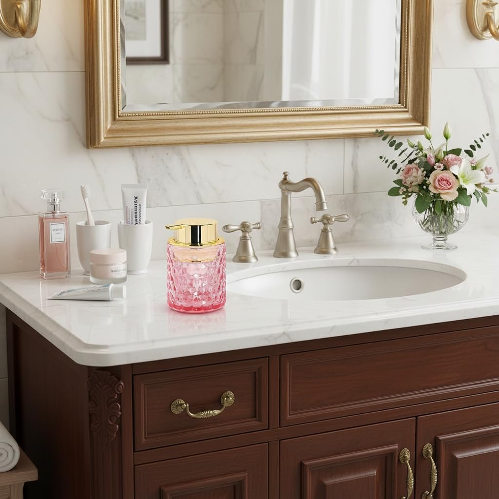 Foaming Soap Dispenser 10 Oz Pink Glass Hand Soap Dispenser