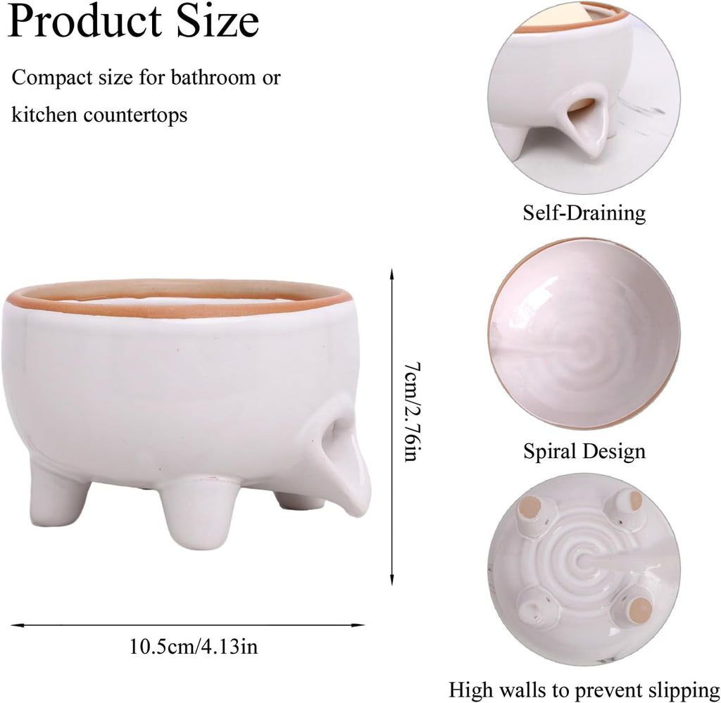 Soap Dish, Self Draining Ceramic Soap Holder for Shower, Bath, Kitchen Sink