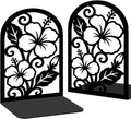 1 Pairs Hibiscus Floral Motifs Black Metal Bookends for Shelves