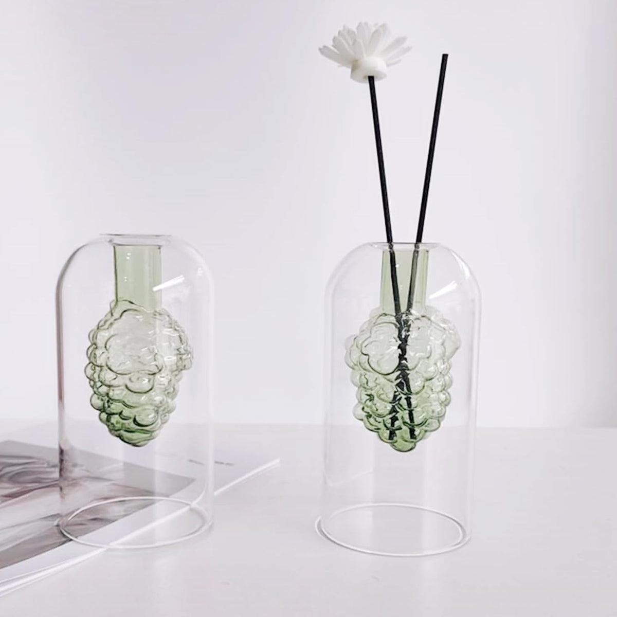 1PCS Double Layer Glass Diffuser Bottle,Empty Home Decoration Container,Fragrance Accessories with Black Sticks for DIY Perfume & Oils Replacement 105ml (Green Grape)