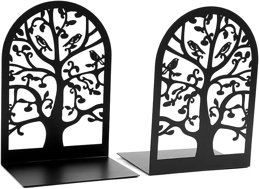 Tree of Life Heavy Duty Black Metal Bookends Office Decor Shelf Organizer