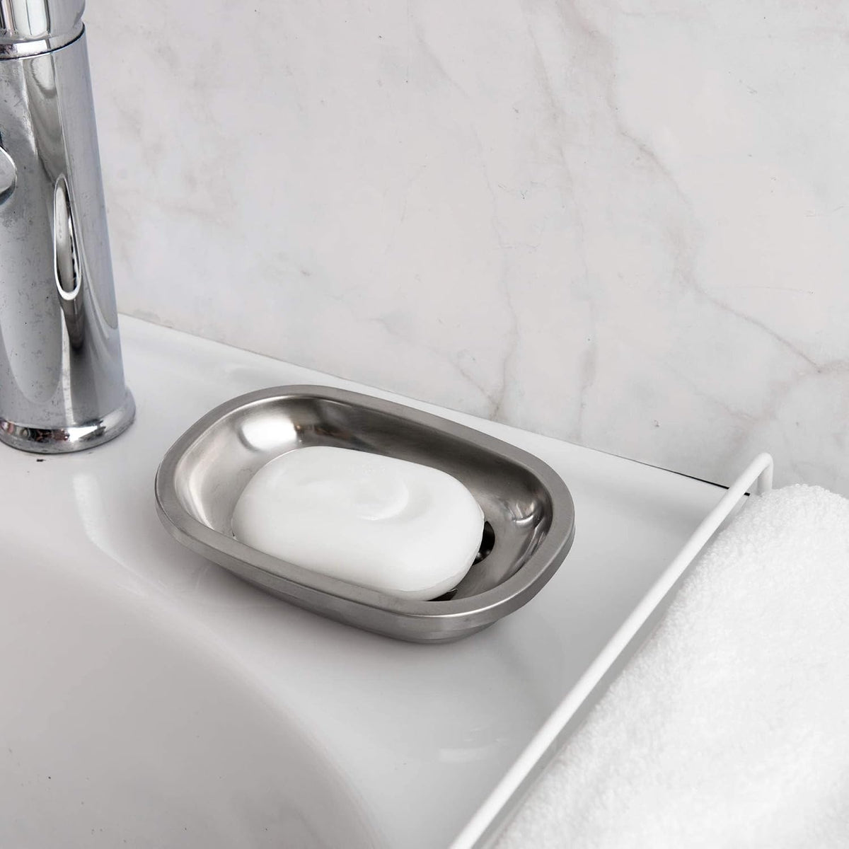 IMEEA Silver Soap Dish SUS304 Stainless Steel Brushed Soap Dish with Drain Bathroom Soap Holder