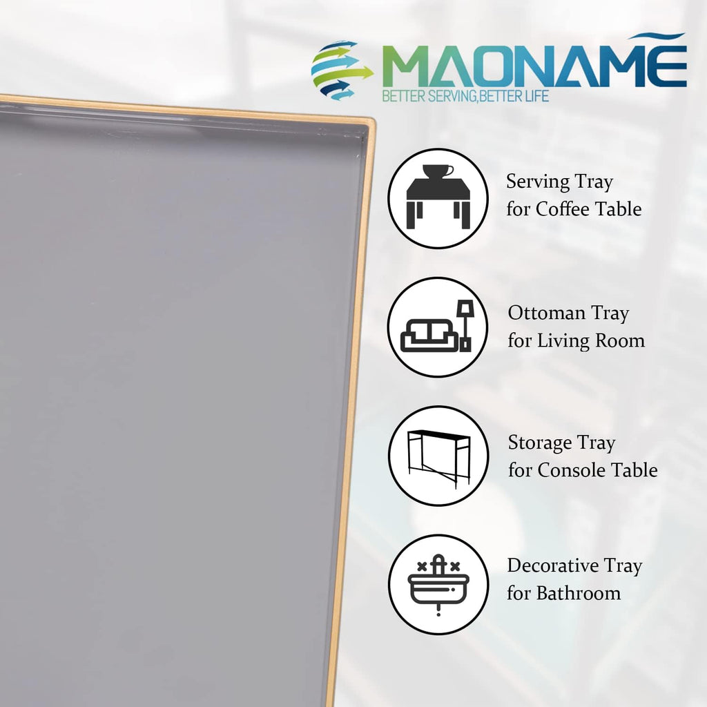 MAONAME Gray Decorative Tray, Rectanrle Plastic Serving Tray with Handles