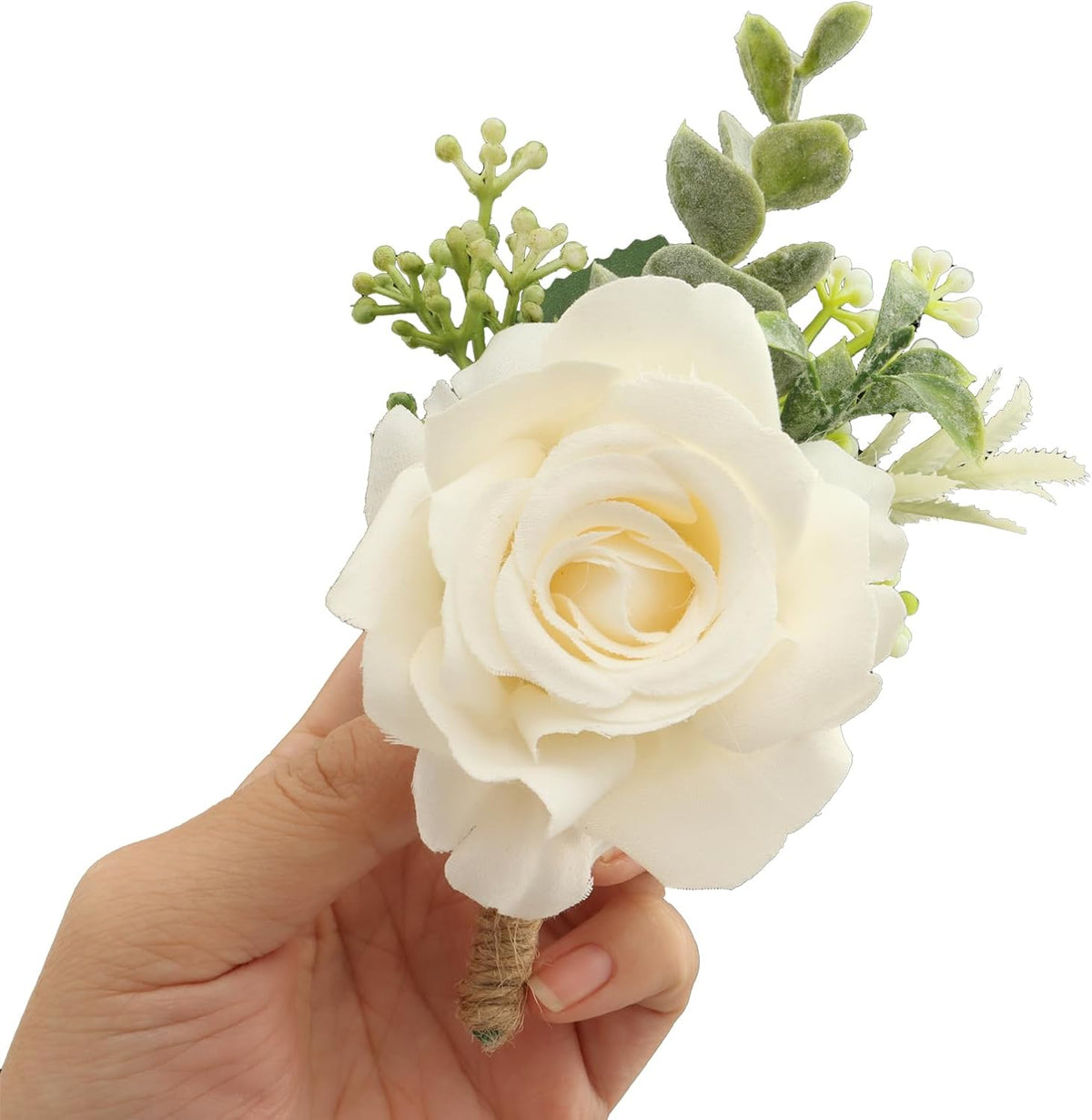 Gvhntk Ivory Rose Boutonniere for Men Wedding Set of 20 Groom Groomsmen Best Man Artificial Flowers Boutonniere for Wedding Ceremony Anniversary Prom Flowers Formal Dinner Party