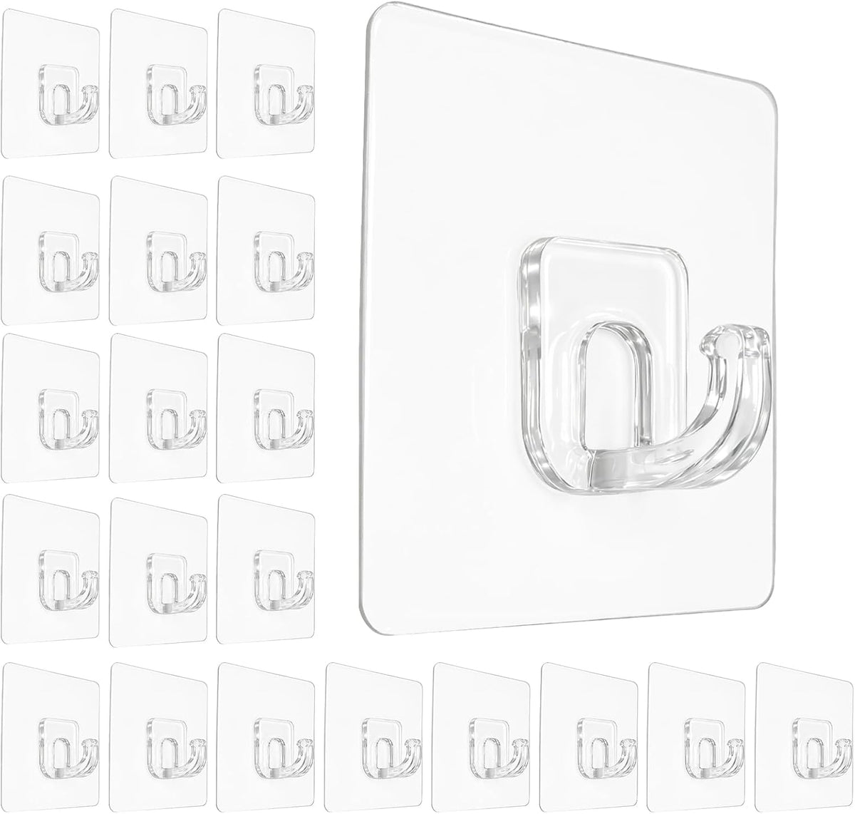 Adhesive Wall Hooks, 22 lb Max, Heavy-Duty Hold, No Drill, 20 Pack