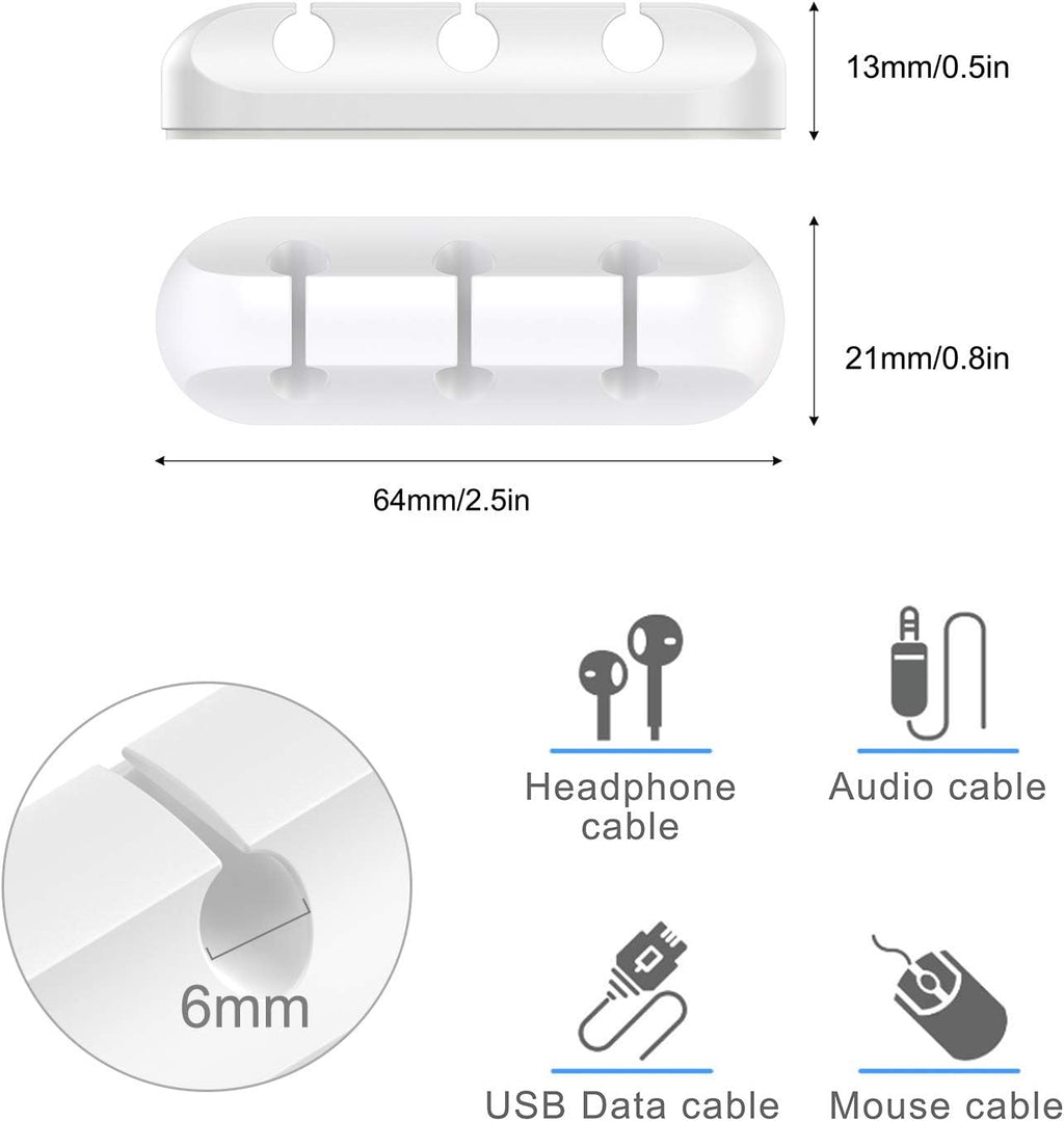 SOULWIT Cable Holder Clips, 3-Pack Cable Management Cord Organizer Clips Silicone Self Adhesive for Desktop USB Charging Cable Nightstand Power Cord Mouse Cable Wire PC Office Home - White
