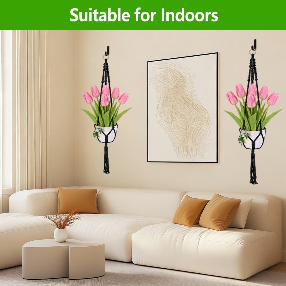 Macrame Plant Hangers 2 Pack Indoor Outdoor Hanging Planter Basket Handmade Rope Hanging Plant Holder for Indoor Outdoor Boho Home Decor 41 Inch, Black