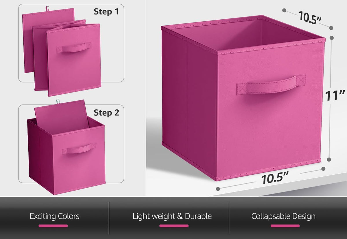 Sorbus Fabric Storage Cubes, 6-Pack Foldable Bins (11 Inch, Pink)