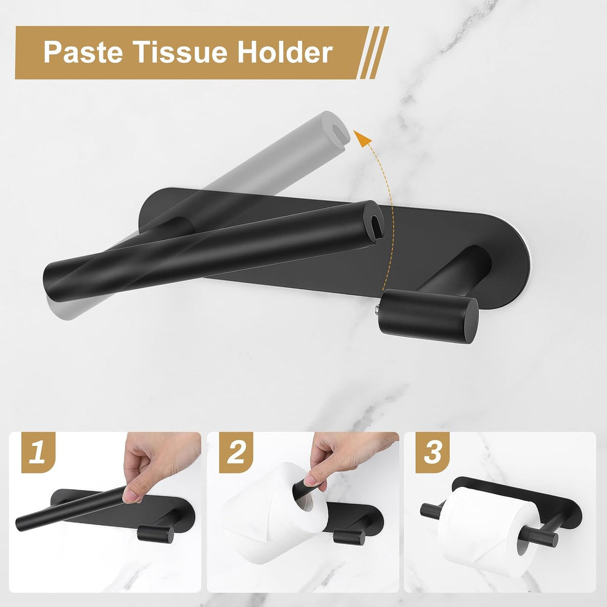 Matte Black Self Adhesive Toilet Roll Paper Holder No Drill for Bathroom