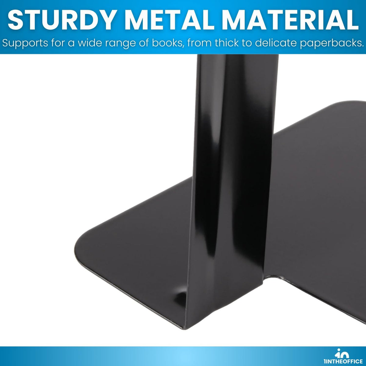 1InTheOffice Bookends for Shelves, Metal Bookends, 5 1/4" x 4 3/4" x 5", Non-Slip, Black, 4 Pack