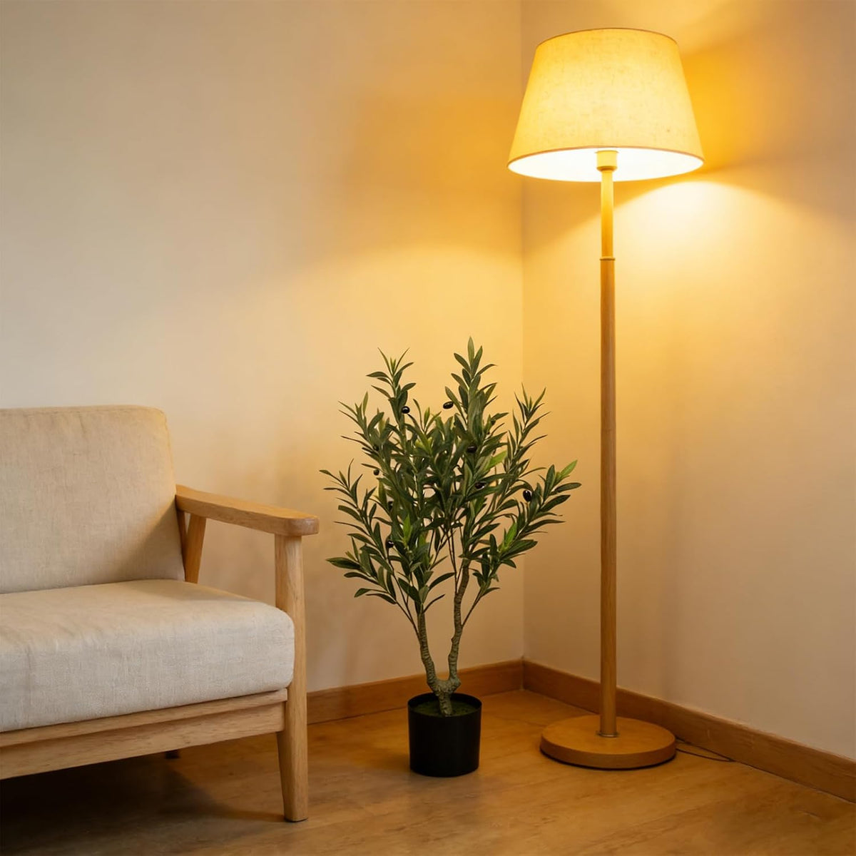 Artificial Olive Tree in Pot, 36" Indoor Fake Olive Potted Plants Faux Greenery Lifelike Tree Plant with Fruits for Livingroom Bedroom Kitchen Office Home Decor (C)