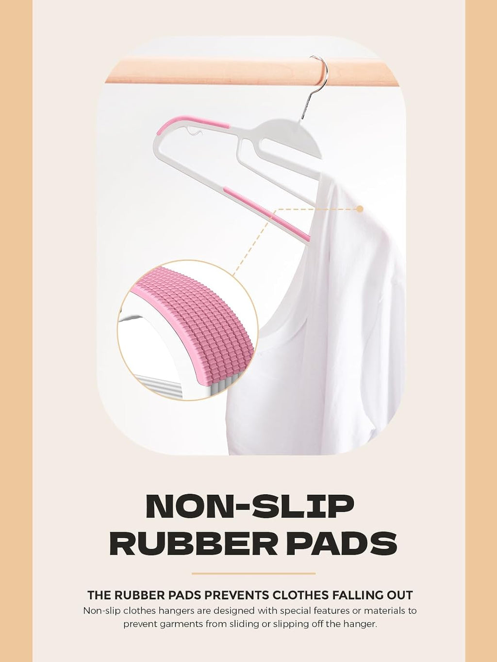 HOUSE DAY Slim Plastic Hangers with Non Slip Rubber Pads, 100 Pack, Pink