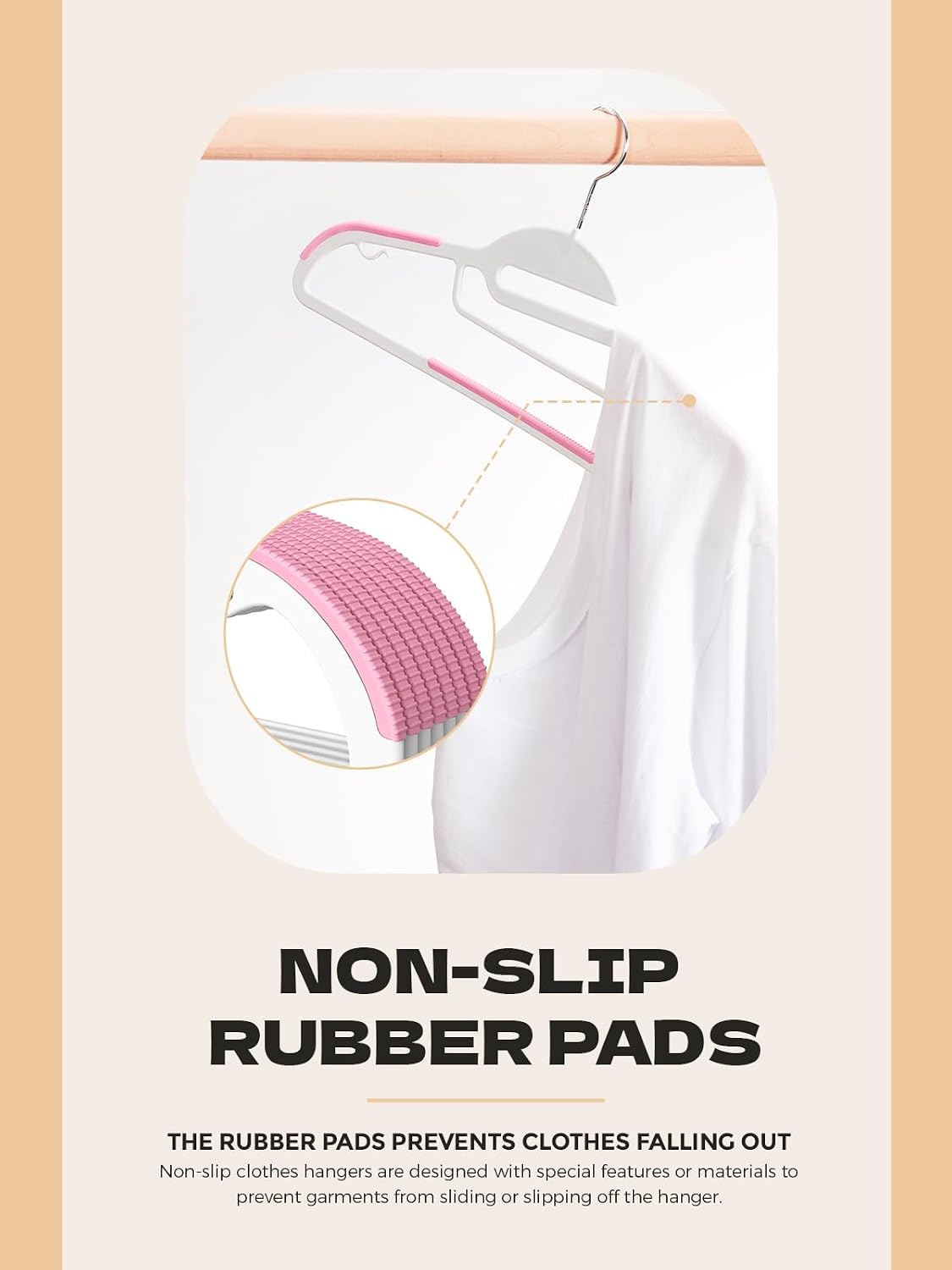 HOUSE DAY Slim Plastic Hangers with Non Slip Rubber Pads, 100 Pack, Pink